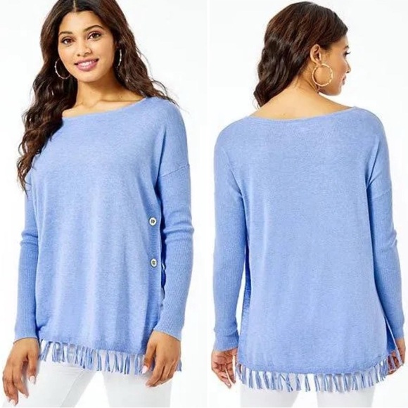 Lilly Pulitzer Women’s Ramona Fringe Sweater Small Side Slits Resortwear Preppy - Picture 1 of 5